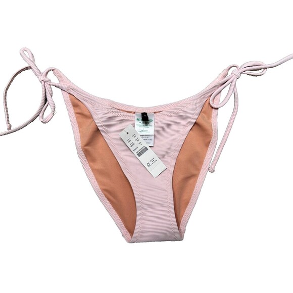 J Crew Bikini Bottoms Womens Small Ribbed Cheeky String Pink Beachy Swimsuit - Picture 1 of 5
